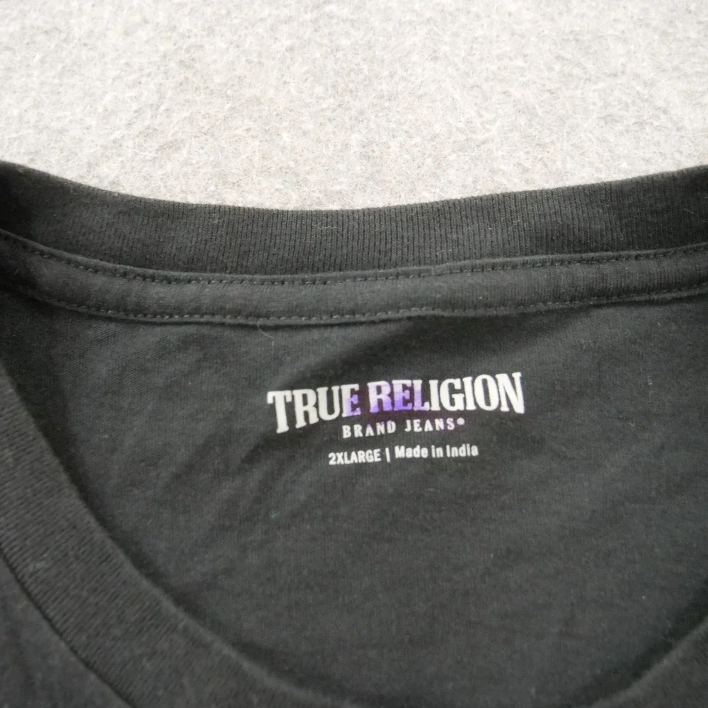 True Religion Shirt Mens Extra Large Black Crew Graphic Print Logo Short Sleeve